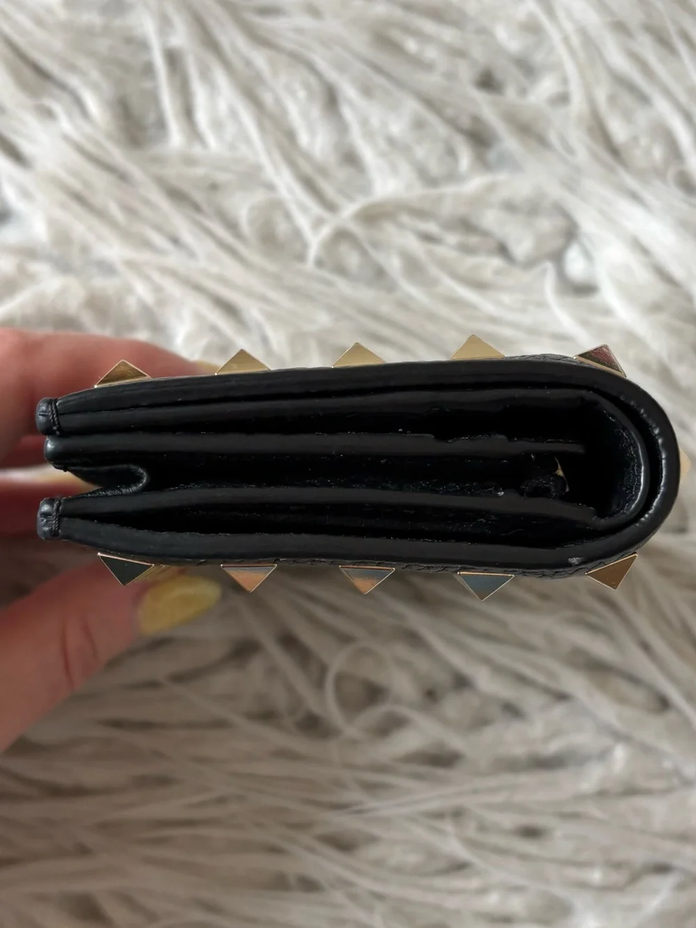 Valentino Garavani Rockstud French Flap Black Leather Compact Wallet NIB NEW
